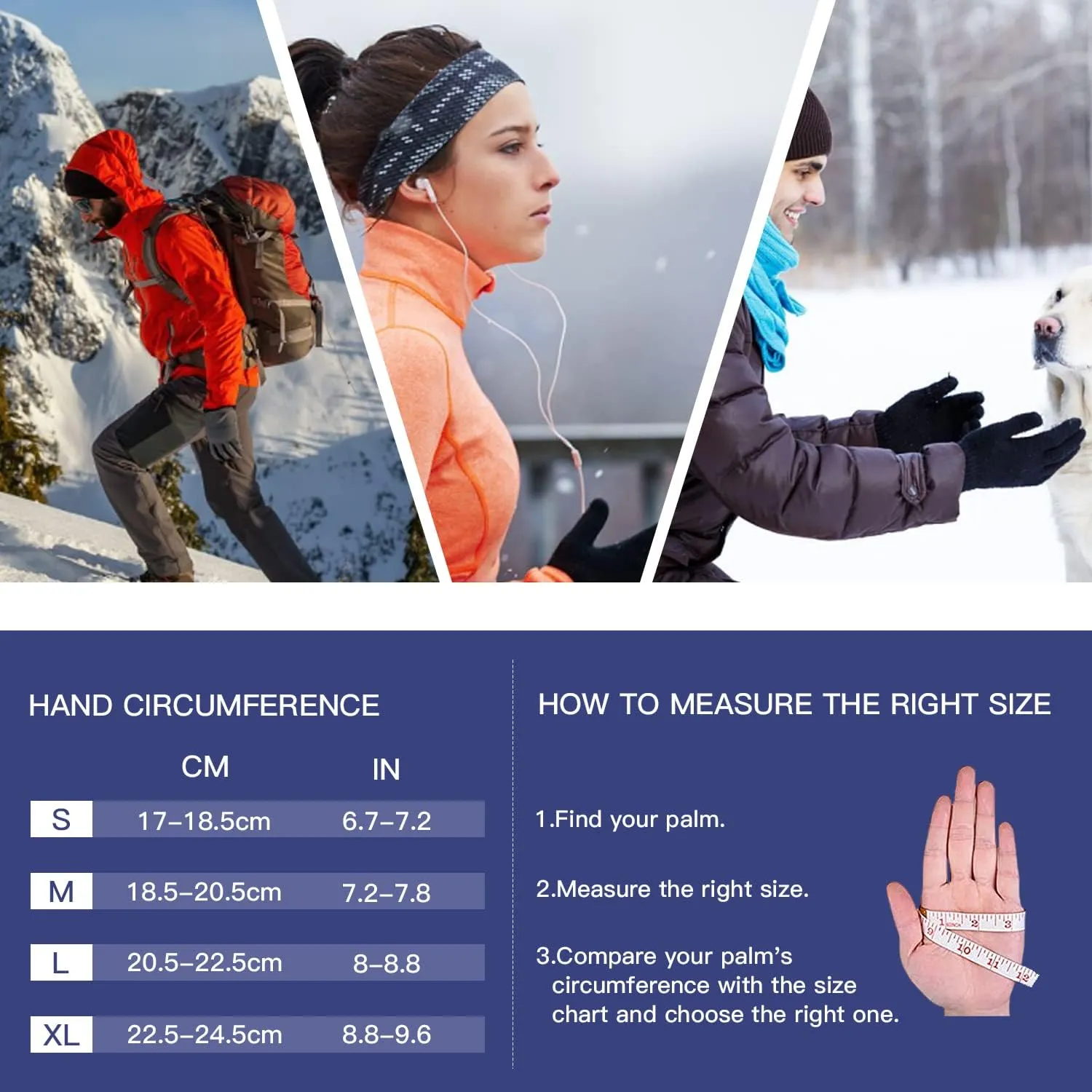 10℉ Winter Gloves Waterproof Windproof Men Women - Touch Screen Thermal Warm Ski Gloves, with Non-slip Grip and Soft Lining for Cold Weather Running, Cycling, Biking, Driving, Hiking, Golf, Snow