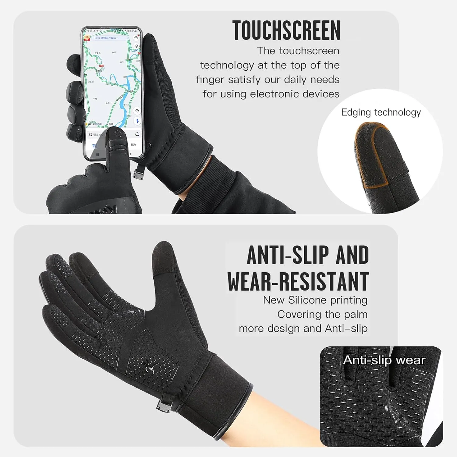 10℉ Winter Gloves Waterproof Windproof Men Women - Touch Screen Thermal Warm Ski Gloves, with Non-slip Grip and Soft Lining for Cold Weather Running, Cycling, Biking, Driving, Hiking, Golf, Snow