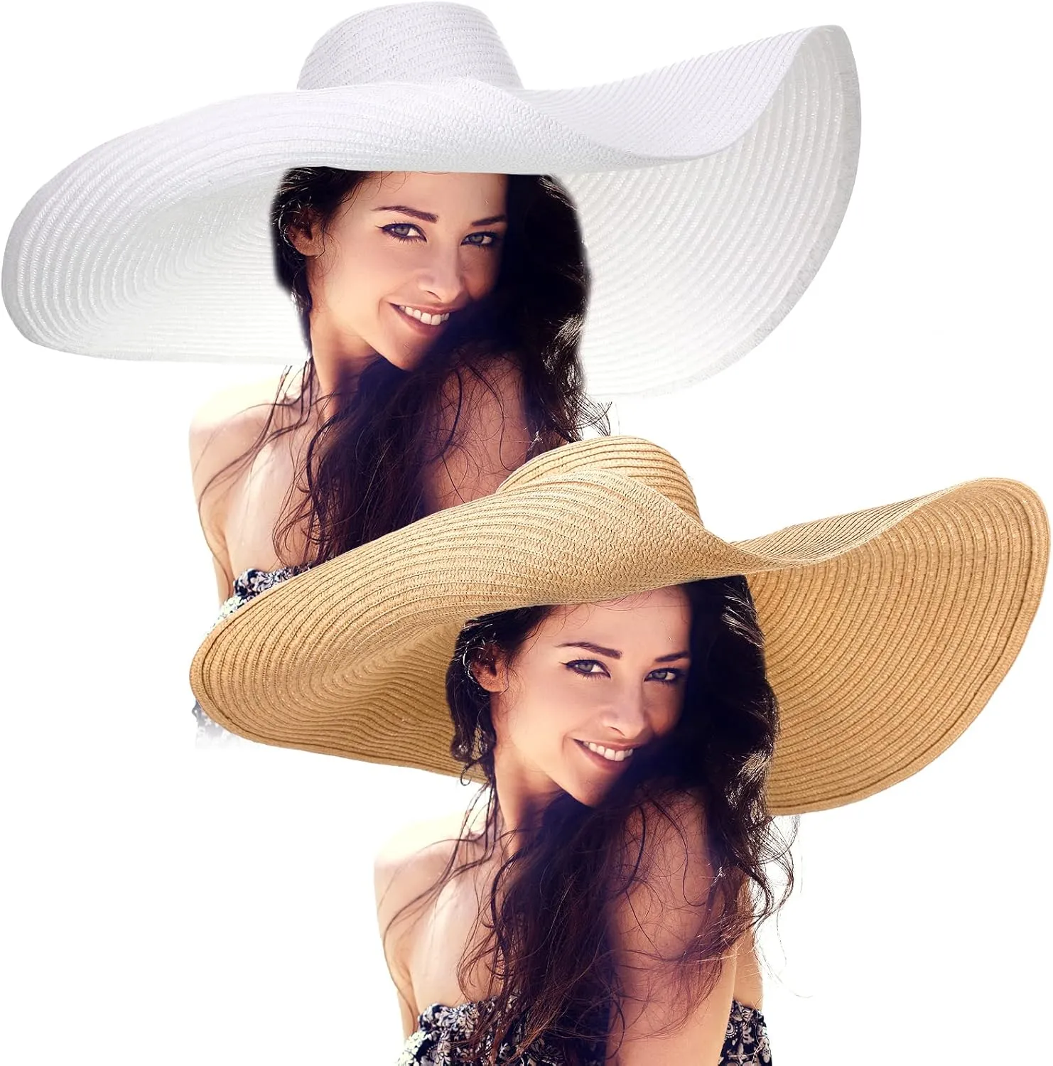 2 Pcs Oversized Beach Hat for Women UV Protection Large Wide Brim Foldable Beach Hat Floppy Beach Cap for Summer Outdoor