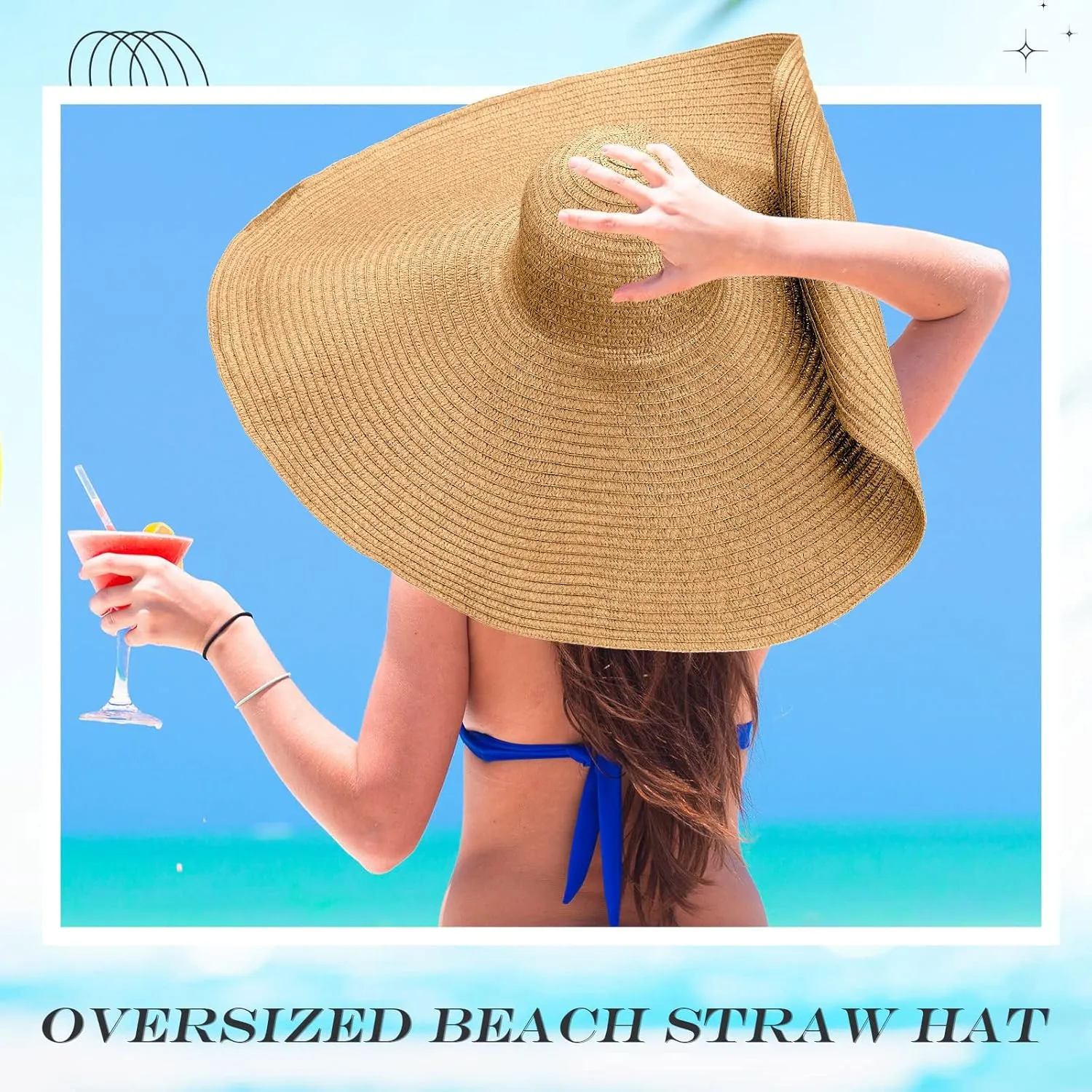 2 Pcs Oversized Beach Hat for Women UV Protection Large Wide Brim Foldable Beach Hat Floppy Beach Cap for Summer Outdoor