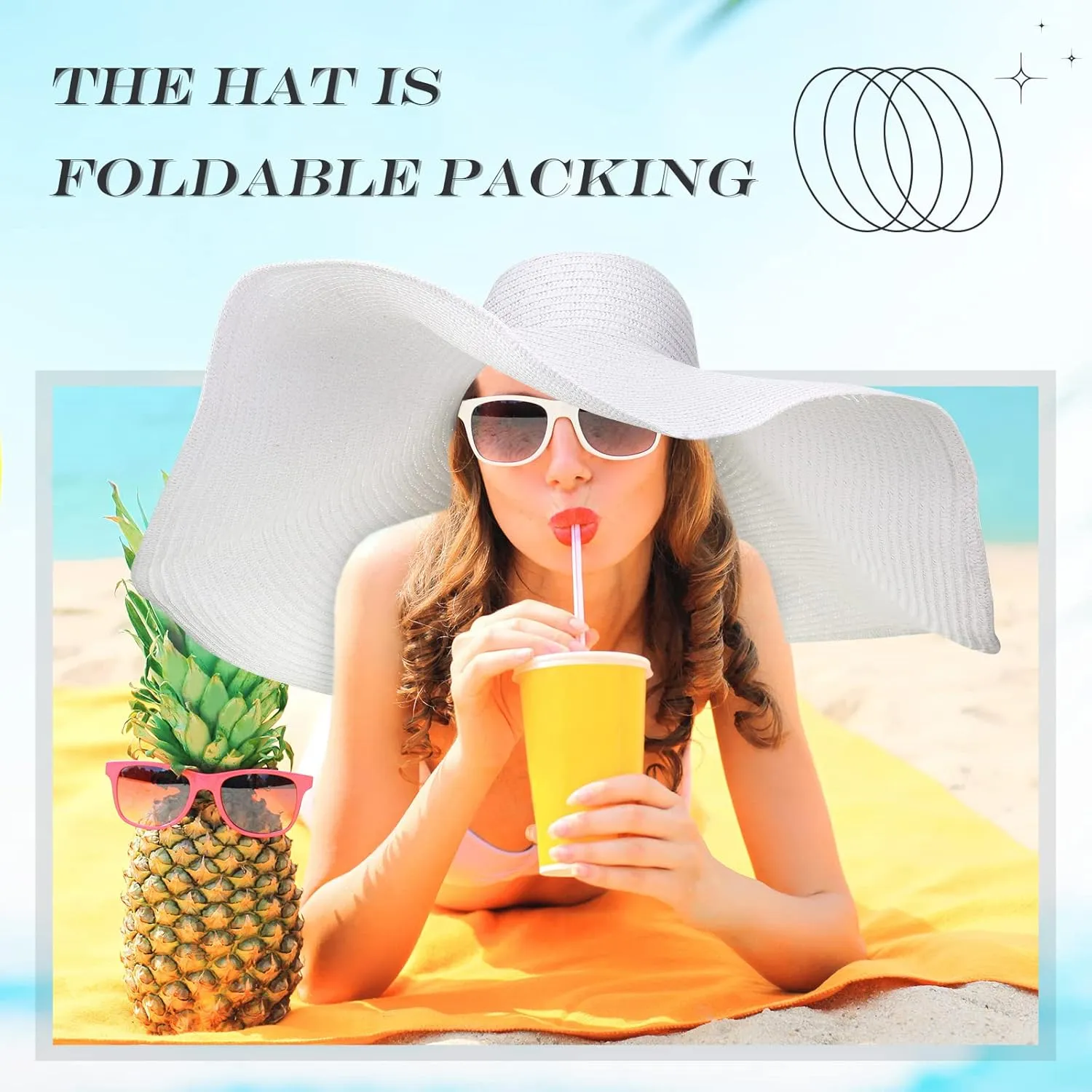 2 Pcs Oversized Beach Hat for Women UV Protection Large Wide Brim Foldable Beach Hat Floppy Beach Cap for Summer Outdoor