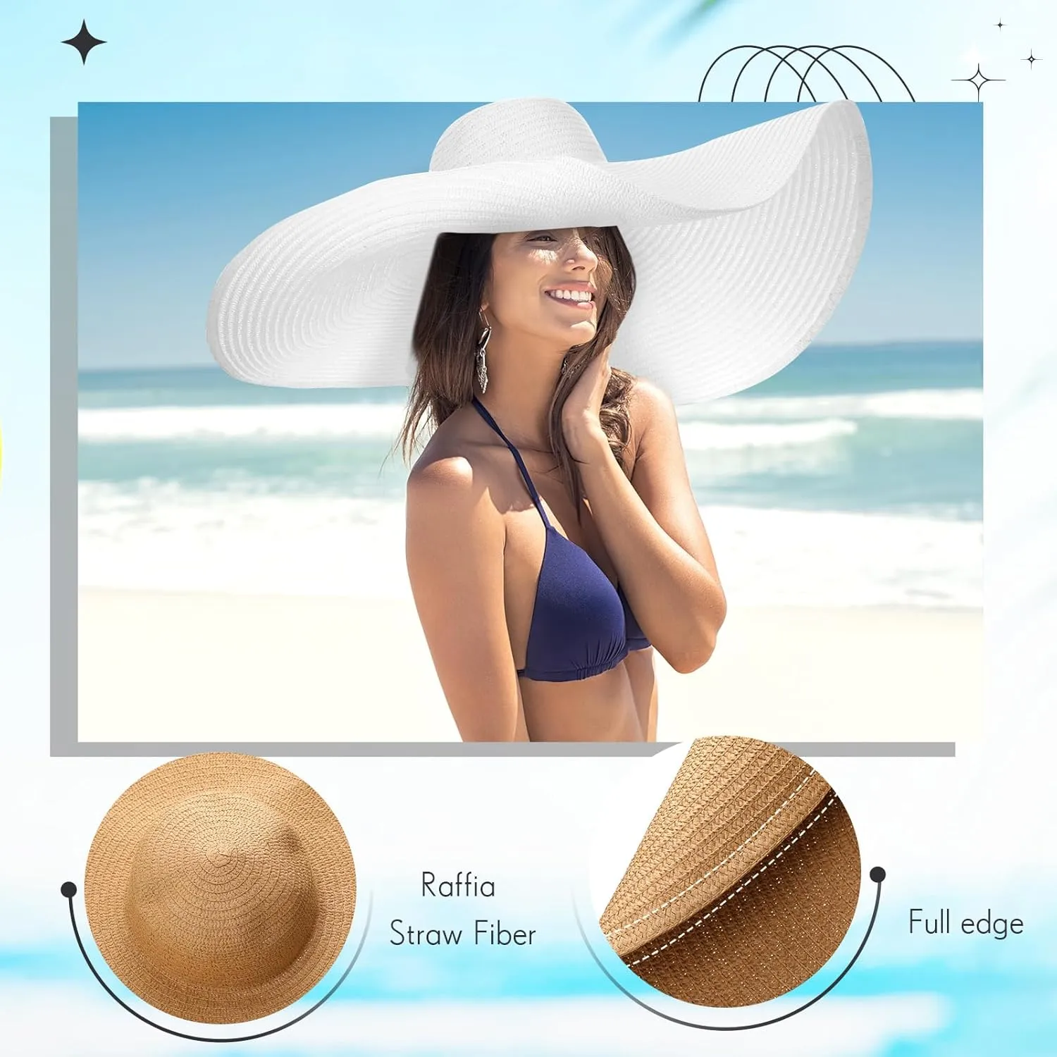 2 Pcs Oversized Beach Hat for Women UV Protection Large Wide Brim Foldable Beach Hat Floppy Beach Cap for Summer Outdoor