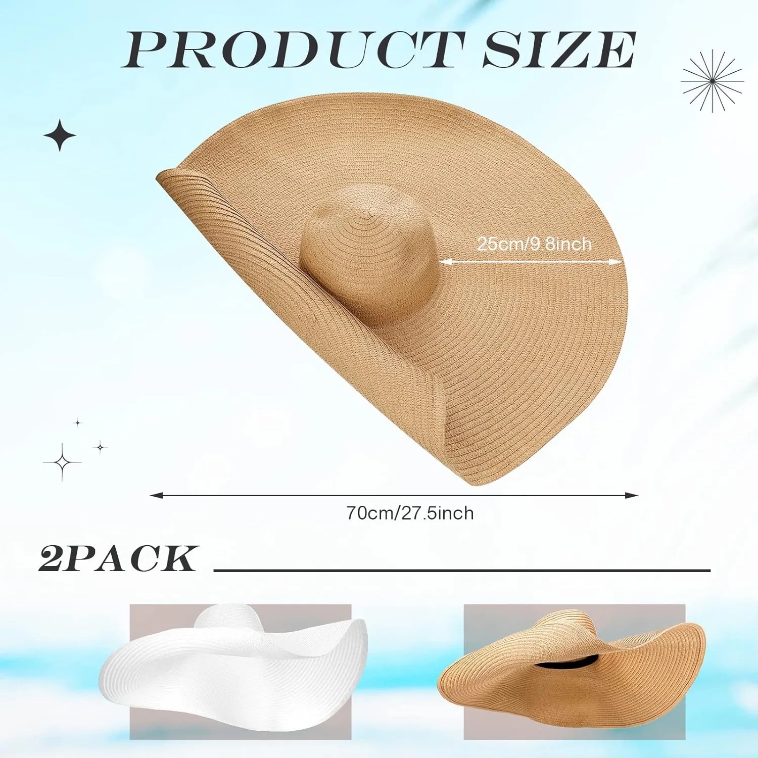 2 Pcs Oversized Beach Hat for Women UV Protection Large Wide Brim Foldable Beach Hat Floppy Beach Cap for Summer Outdoor