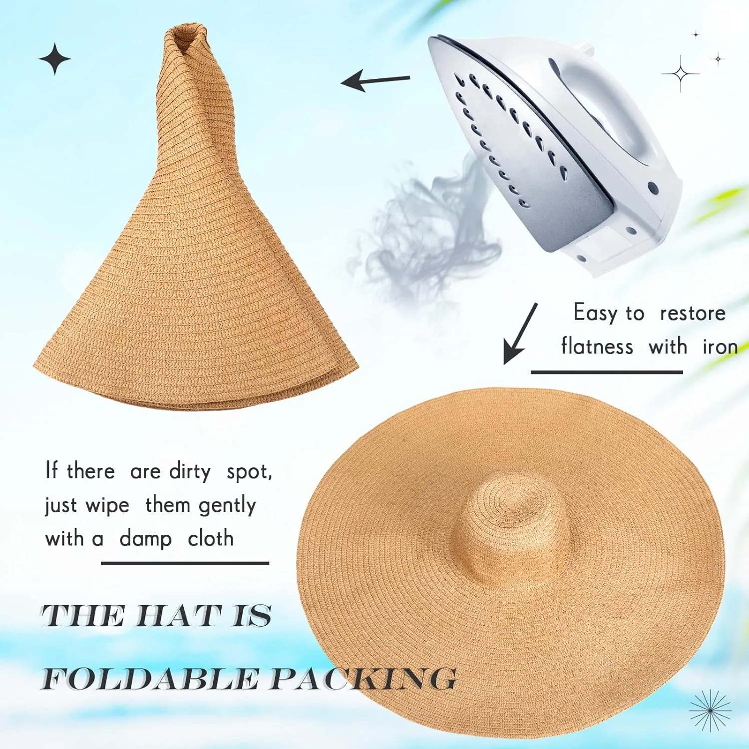 2 Pcs Oversized Beach Hat for Women UV Protection Large Wide Brim Foldable Beach Hat Floppy Beach Cap for Summer Outdoor