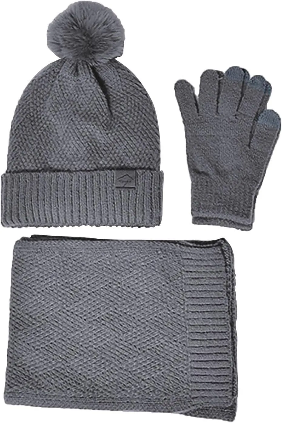 3 Pcs Hat Scarf Gloves Set for Women Men Winter Soft Knit Solid Color Hat and Neck Warmer Gloves Set