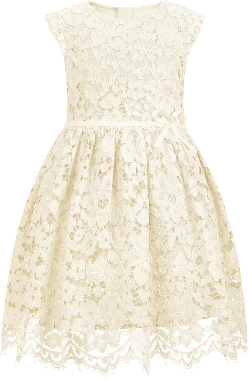 ALLOVIN Girls and Toddler Sleeveless A-Line Lace Party Dress Flower Girl Princess Dress with Beaded Bowknot 2-12 Years