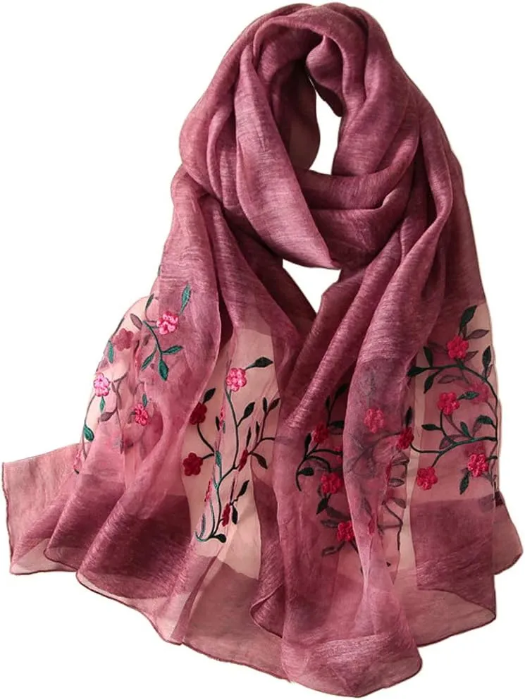 Alysee Women Lovely Silk&Wool Mixed Floral Embroidered Scarf Shawl Wrap