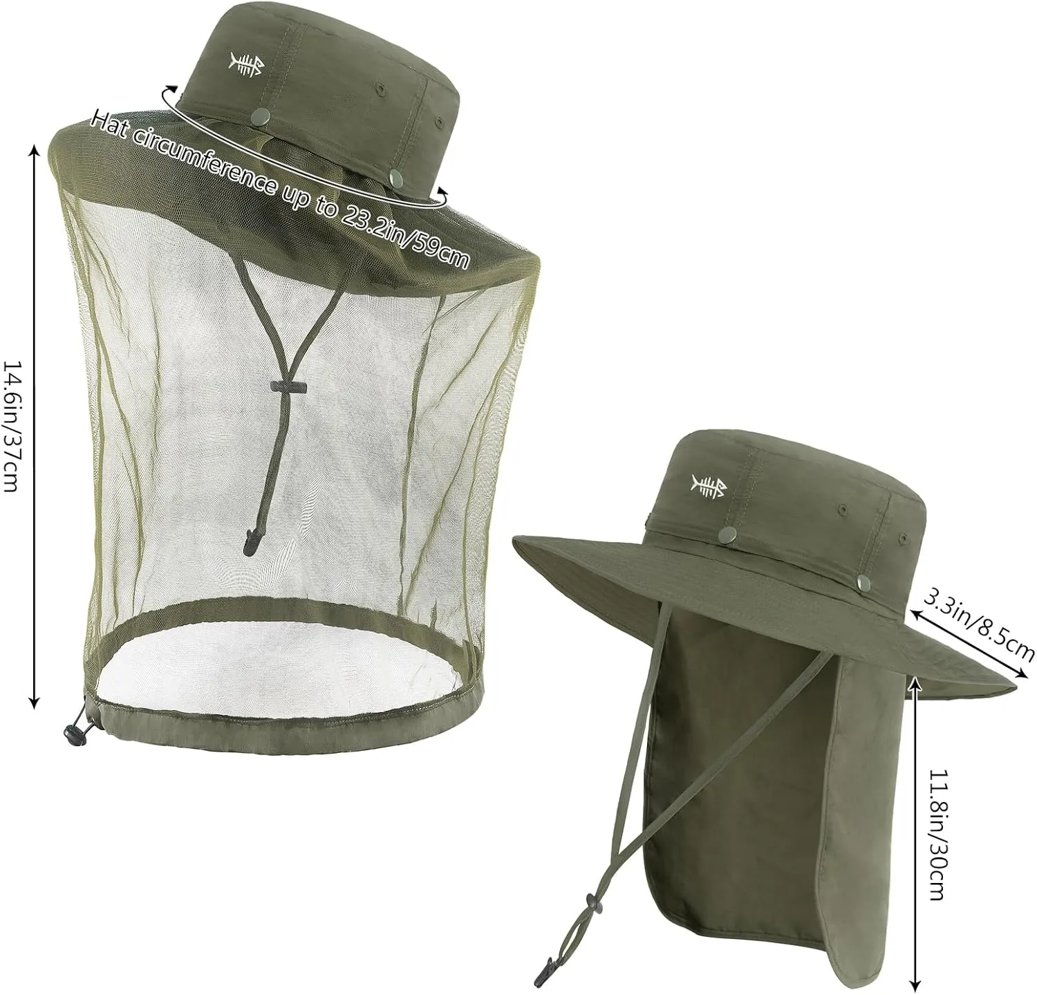 BASSDASH UPF 50  Mosquito Sun Hat with Hidden Head Net and Neck Flap for Men Women Outdoor Fishing Hiking Camping FH16