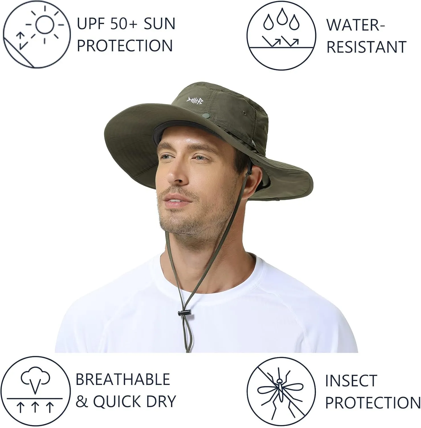 BASSDASH UPF 50  Mosquito Sun Hat with Hidden Head Net and Neck Flap for Men Women Outdoor Fishing Hiking Camping FH16