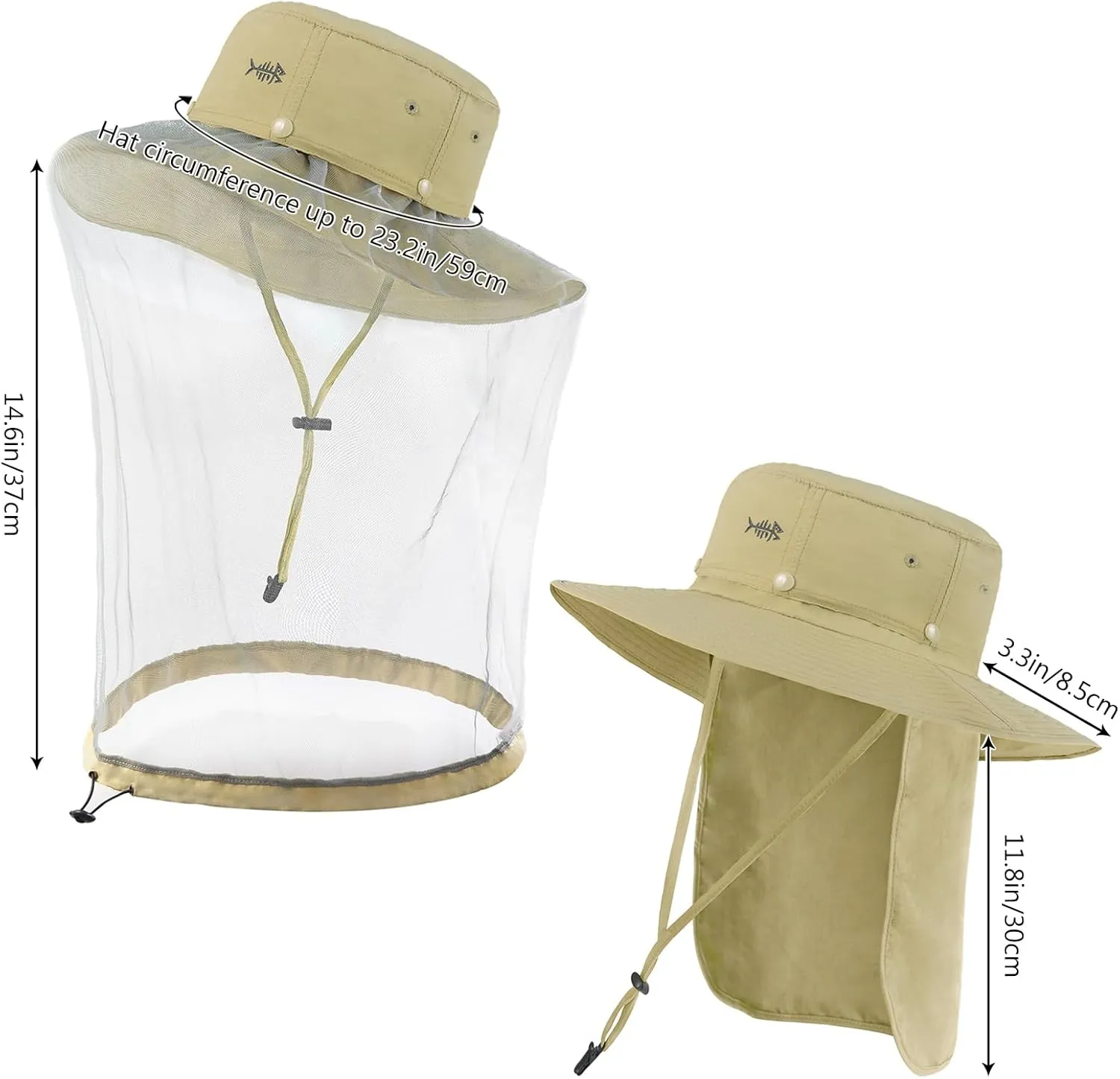 BASSDASH UPF 50  Mosquito Sun Hat with Hidden Head Net and Neck Flap for Men Women Outdoor Fishing Hiking Camping FH16