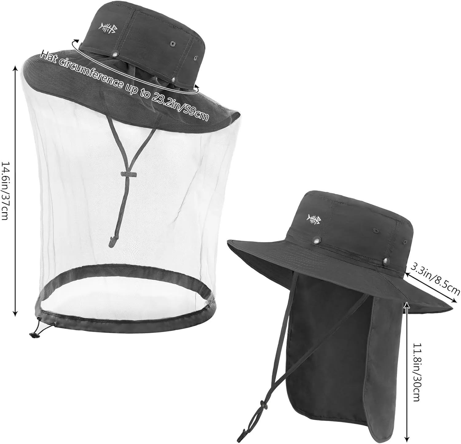 BASSDASH UPF 50  Mosquito Sun Hat with Hidden Head Net and Neck Flap for Men Women Outdoor Fishing Hiking Camping FH16