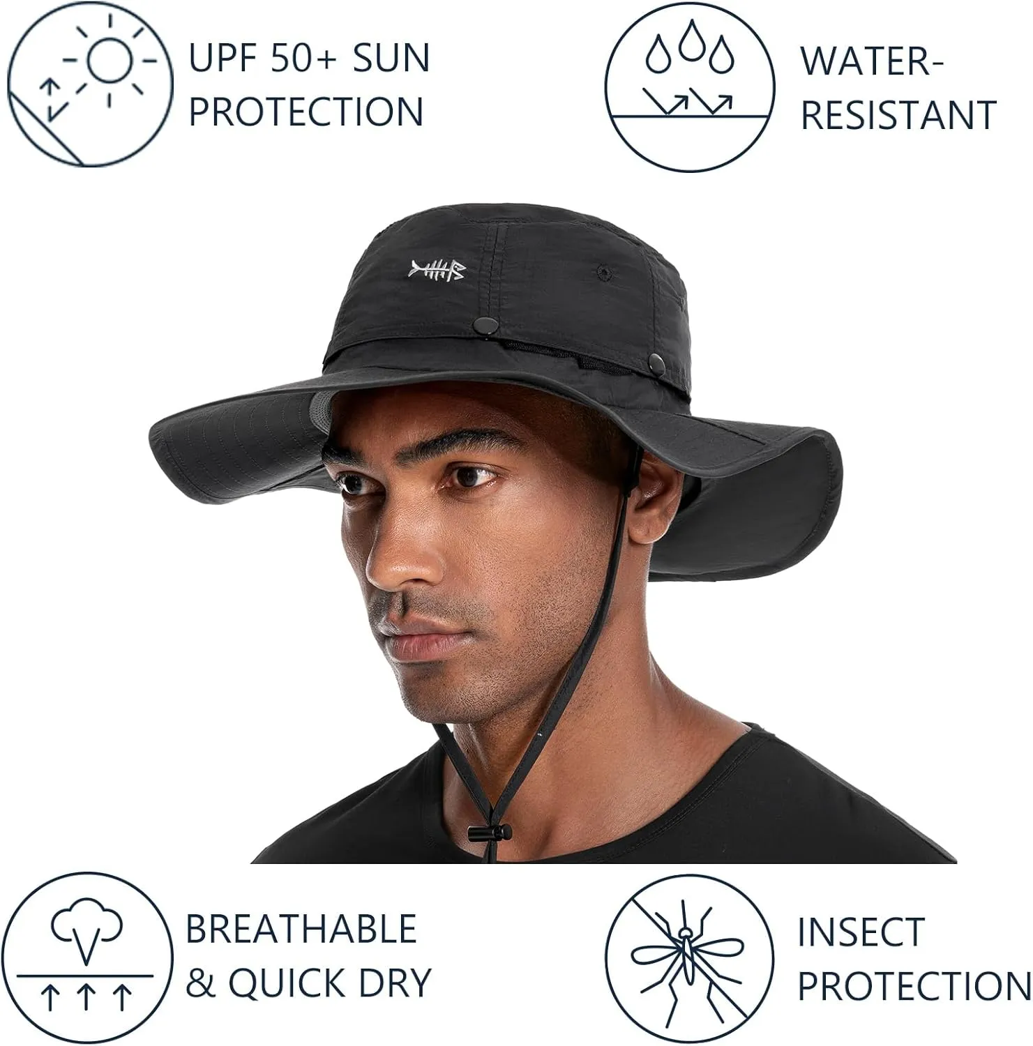 BASSDASH UPF 50  Mosquito Sun Hat with Hidden Head Net and Neck Flap for Men Women Outdoor Fishing Hiking Camping FH16