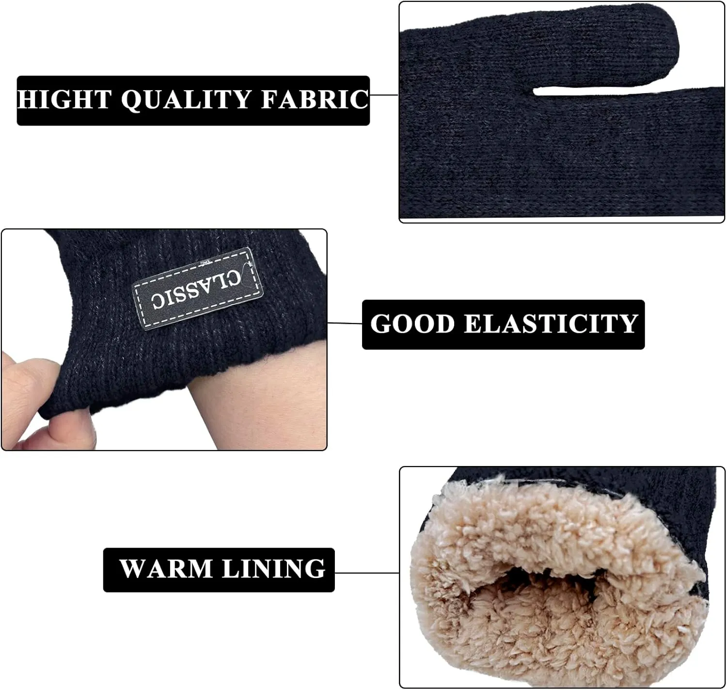 Beurlike Winter Mittens Gloves for Women Warm Fleece Lining Knit Thick Gloves for Cold Weather