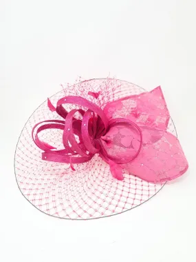 Cerise Pink Net Feather Disc Fascinator