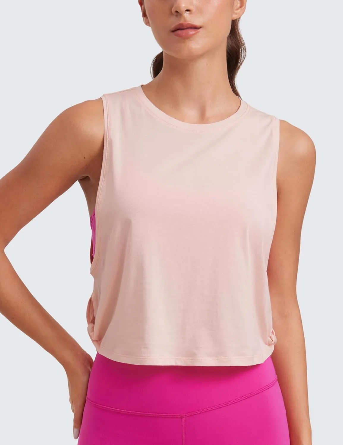 CRZ YOGA Pima Cotton Cropped Workout Tank Tops for Women - Sleeveless Sports Athletic Yoga Running Gym Crop Shirts