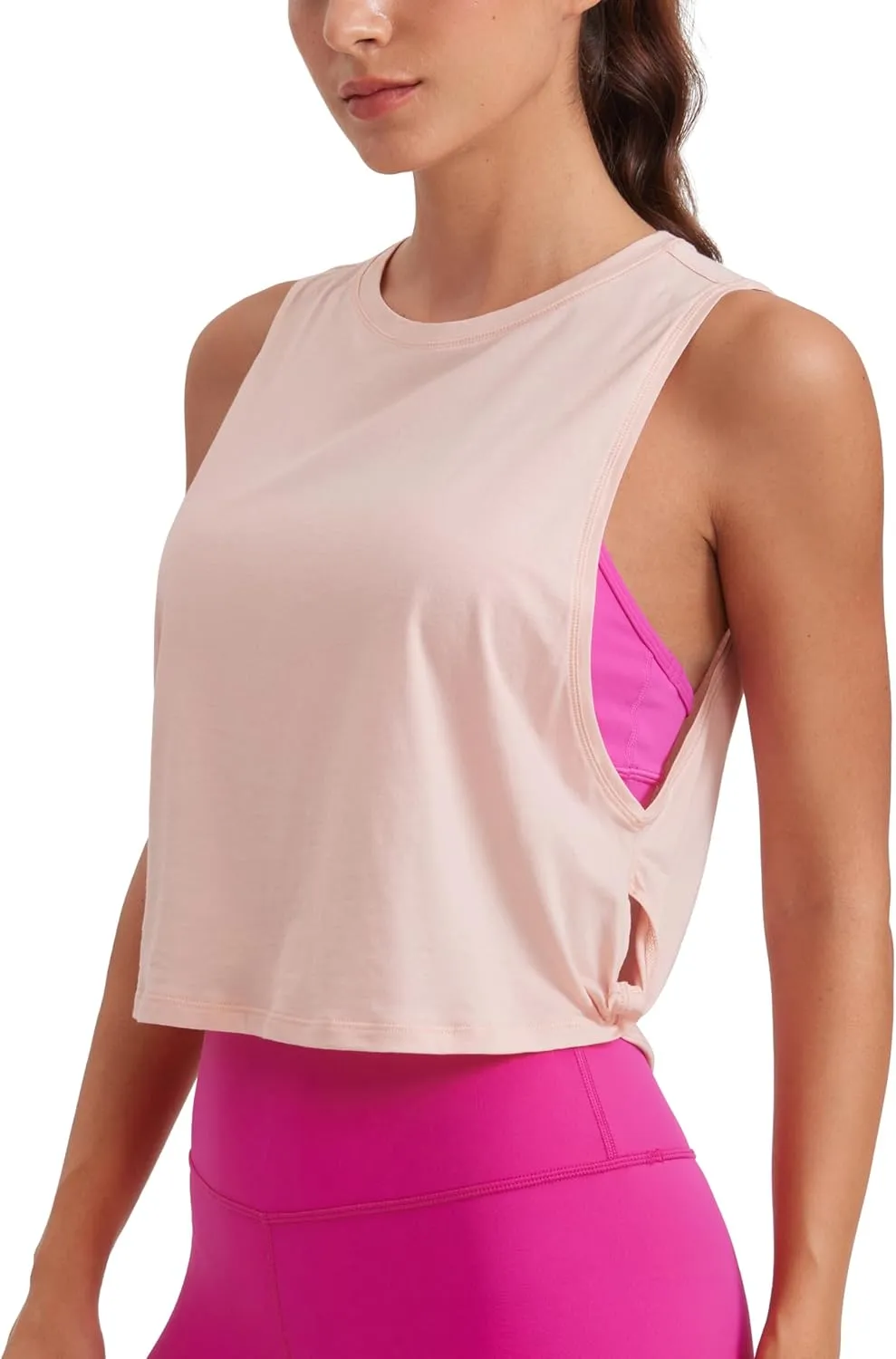 CRZ YOGA Pima Cotton Cropped Workout Tank Tops for Women - Sleeveless Sports Athletic Yoga Running Gym Crop Shirts