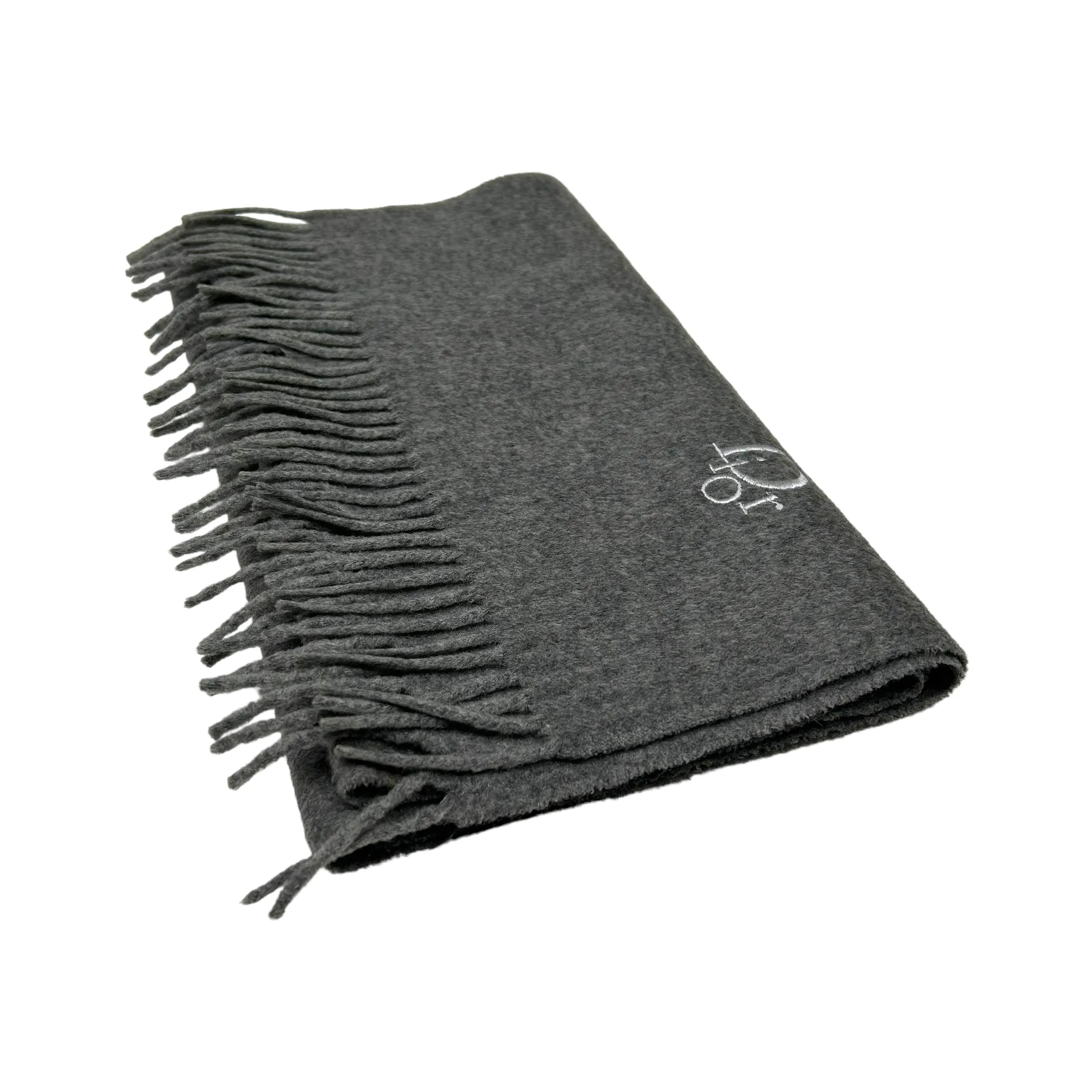 DIOR EMBROIDERED LOGO GREY SCARF