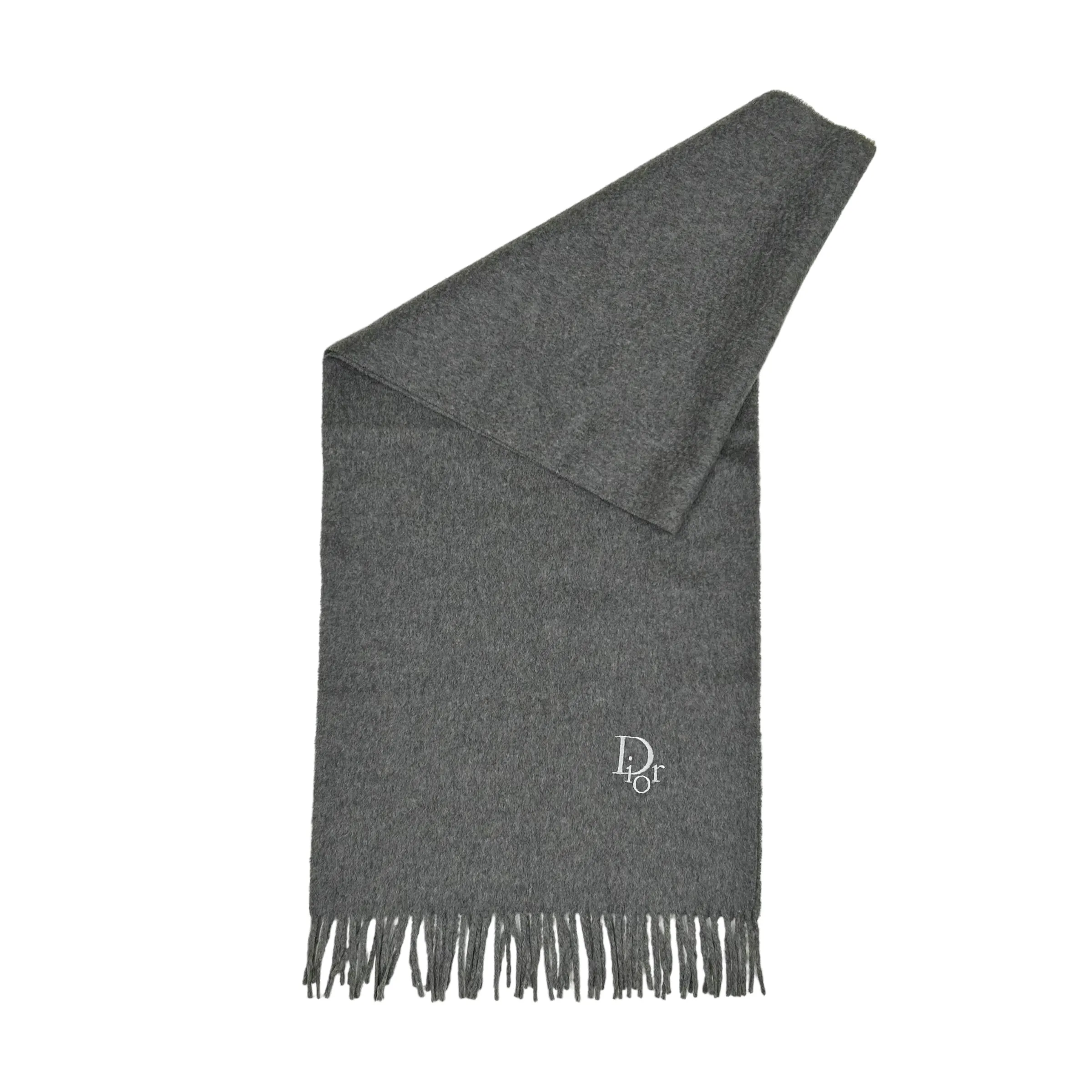 DIOR EMBROIDERED LOGO GREY SCARF