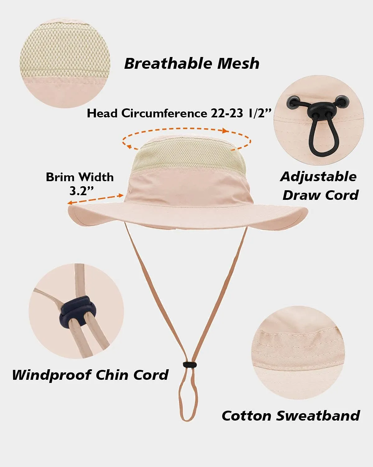 Duakrs Unisex Wide Brim Sun Hat,Outdoor UPF 50  Waterproof Boonie Hat Summer UV Protection Sun Caps
