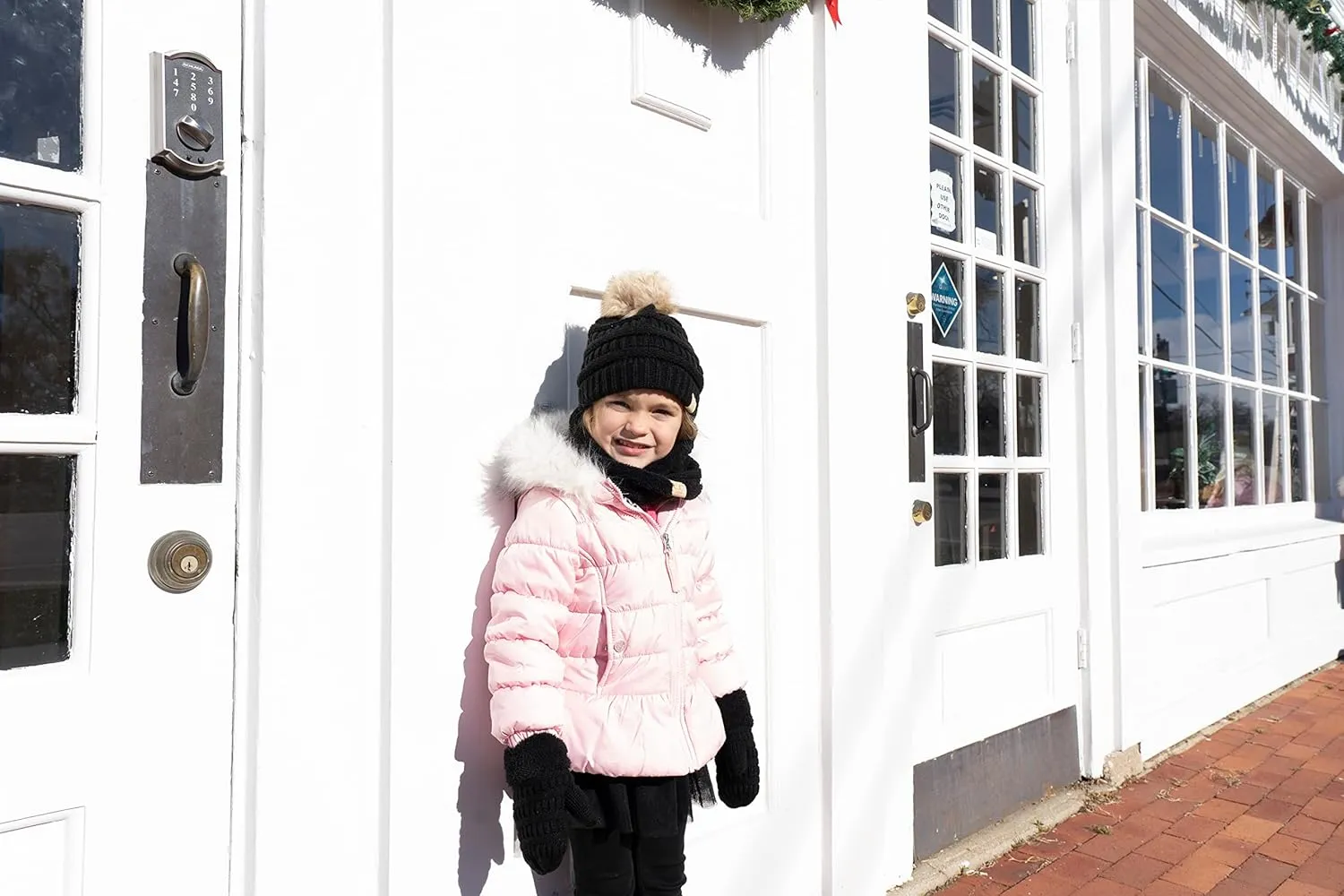Funky Junque Kids Matching Neck Warmer Scarf Soft Fuzzy Cuff Gloves Mittens Ribbed Knit Pom Pom Beanie Bundle Boy Girl