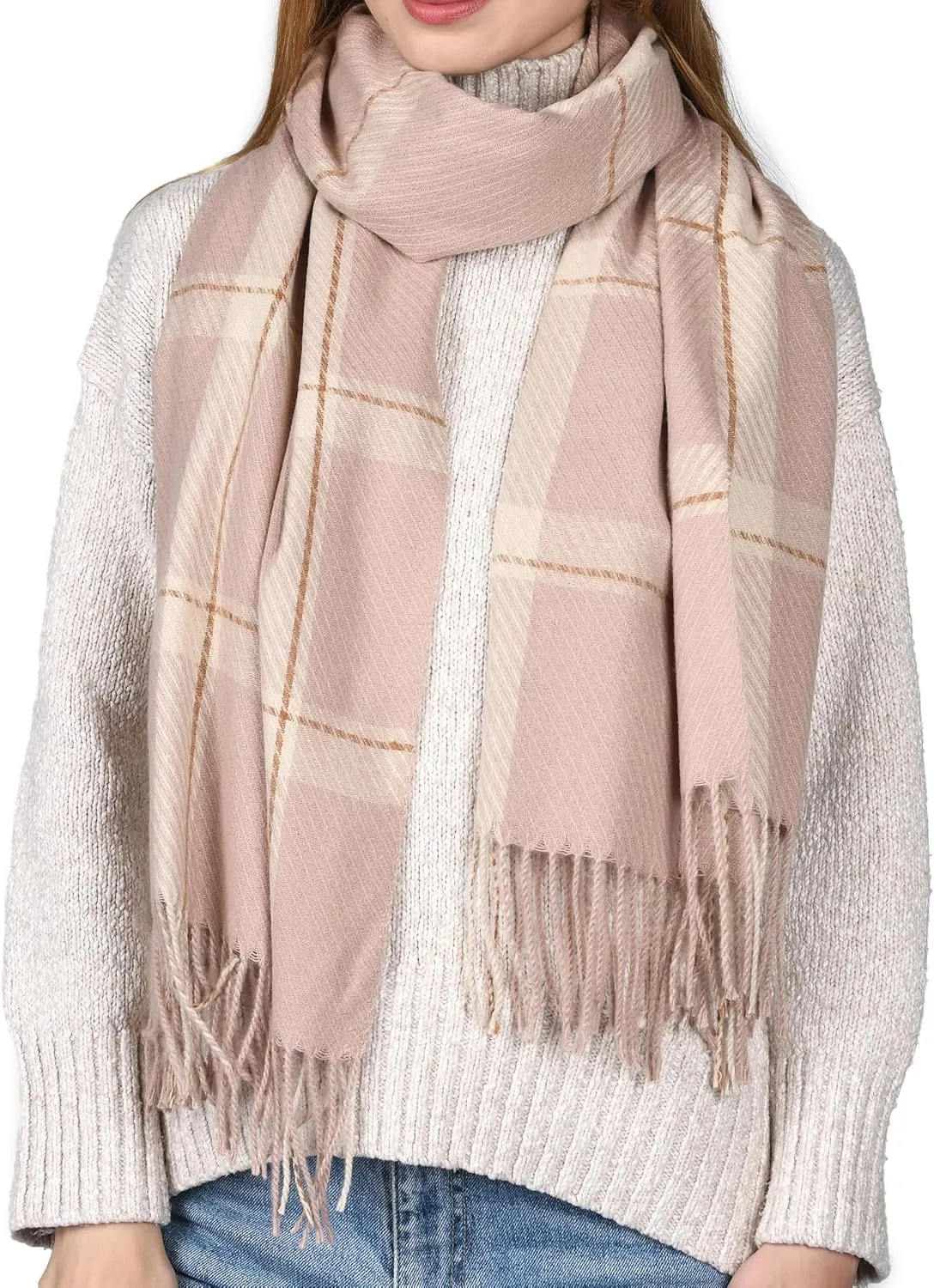 FURTALK Winter Scarf for Women Shawl Cashmere Feel Tassel Plaid Large Oversized Scarves Wraps