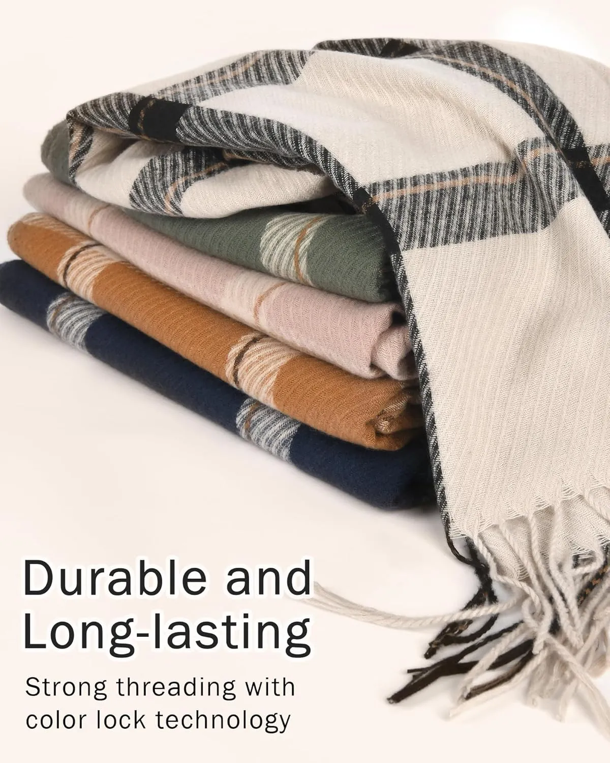 FURTALK Winter Scarf for Women Shawl Cashmere Feel Tassel Plaid Large Oversized Scarves Wraps