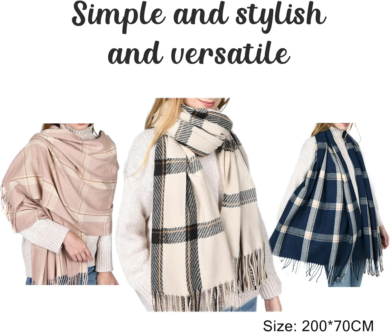 FURTALK Winter Scarf for Women Shawl Cashmere Feel Tassel Plaid Large Oversized Scarves Wraps