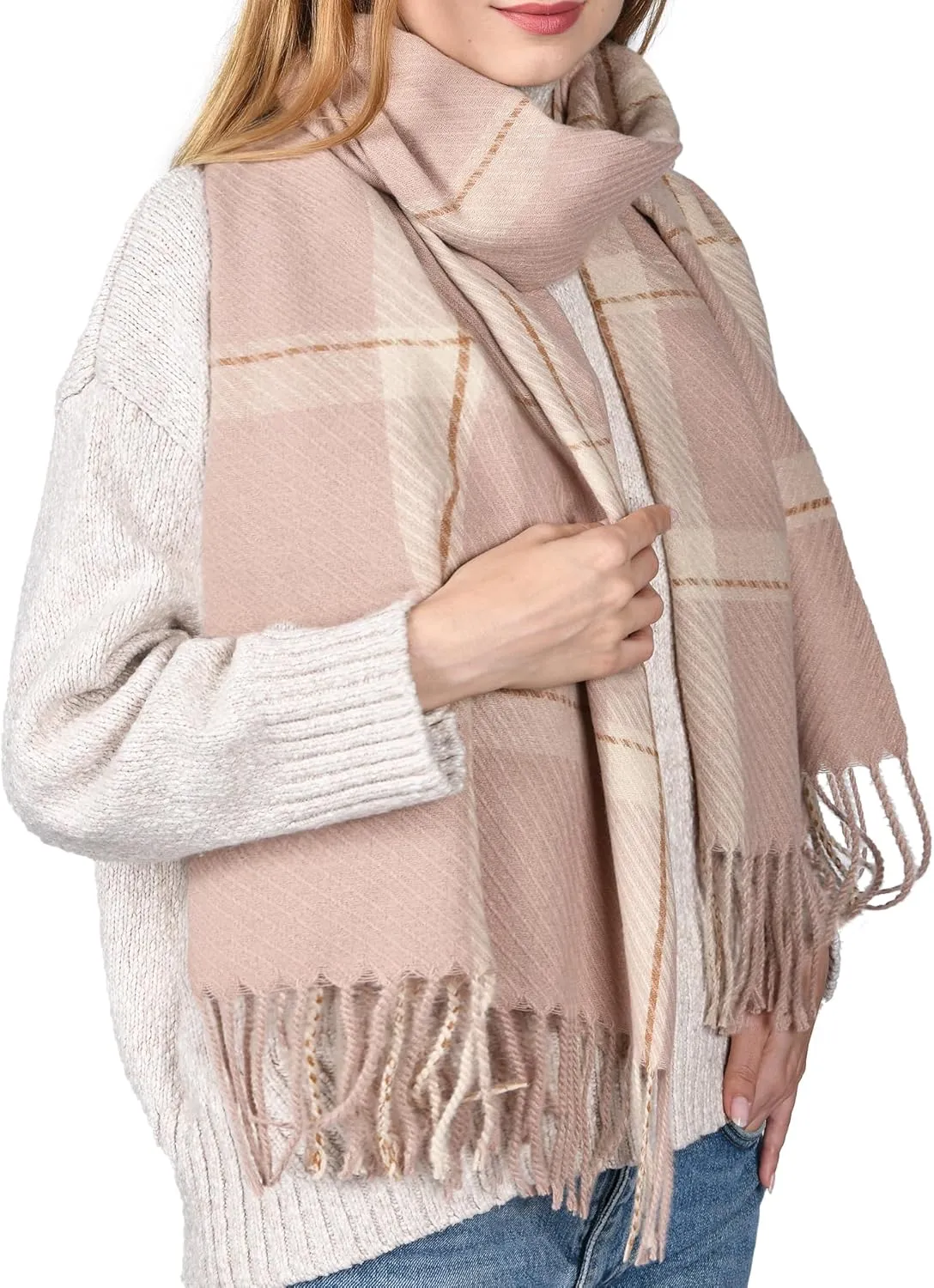 FURTALK Winter Scarf for Women Shawl Cashmere Feel Tassel Plaid Large Oversized Scarves Wraps