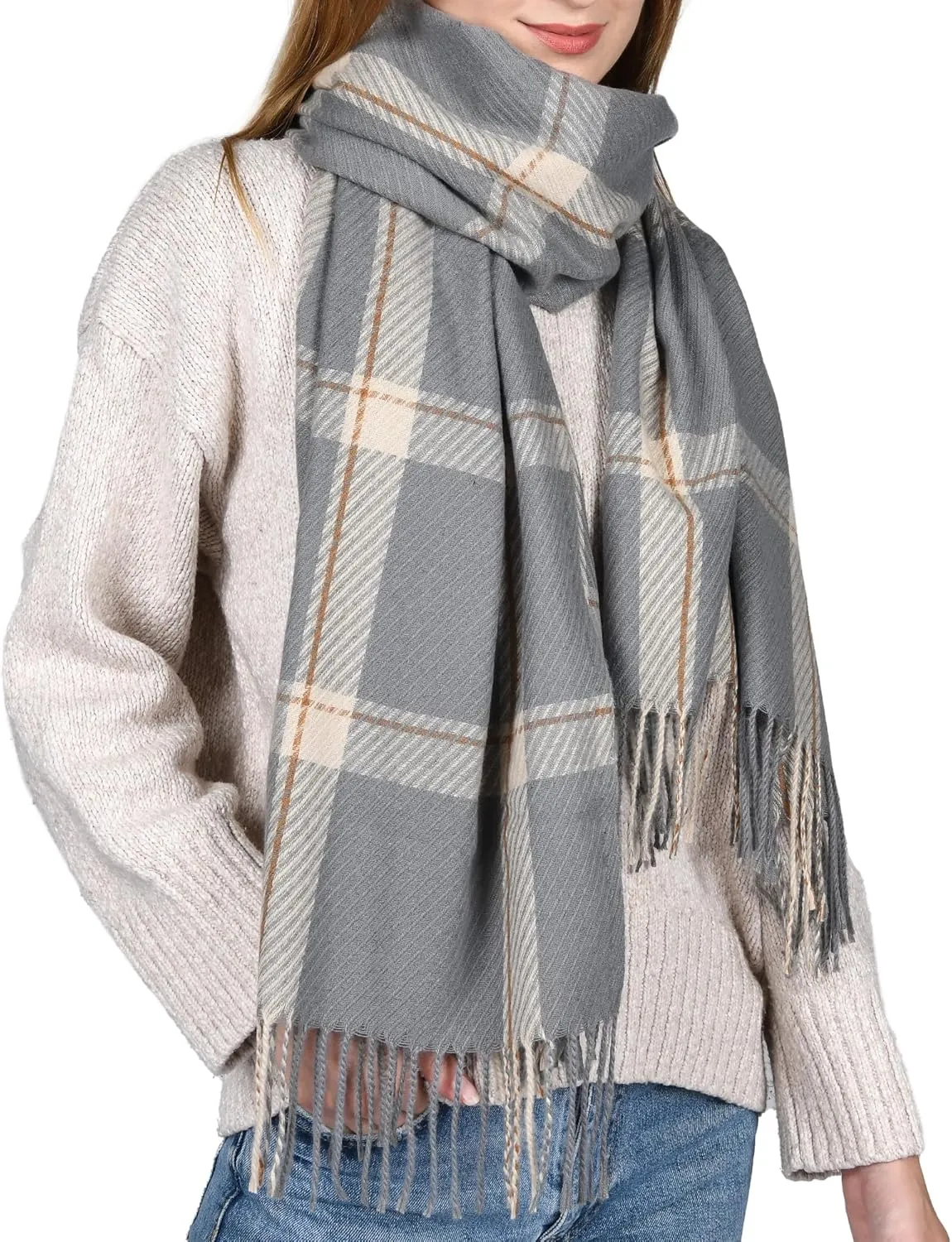 FURTALK Winter Scarf for Women Shawl Cashmere Feel Tassel Plaid Large Oversized Scarves Wraps