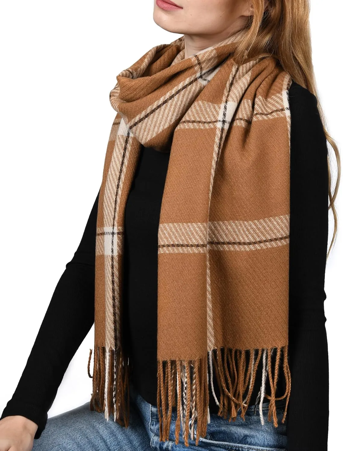 FURTALK Winter Scarf for Women Shawl Cashmere Feel Tassel Plaid Large Oversized Scarves Wraps