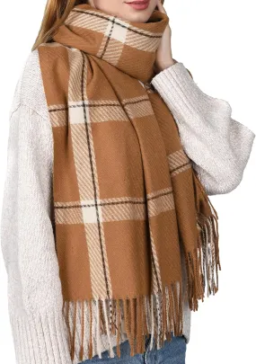 FURTALK Winter Scarf for Women Shawl Cashmere Feel Tassel Plaid Large Oversized Scarves Wraps