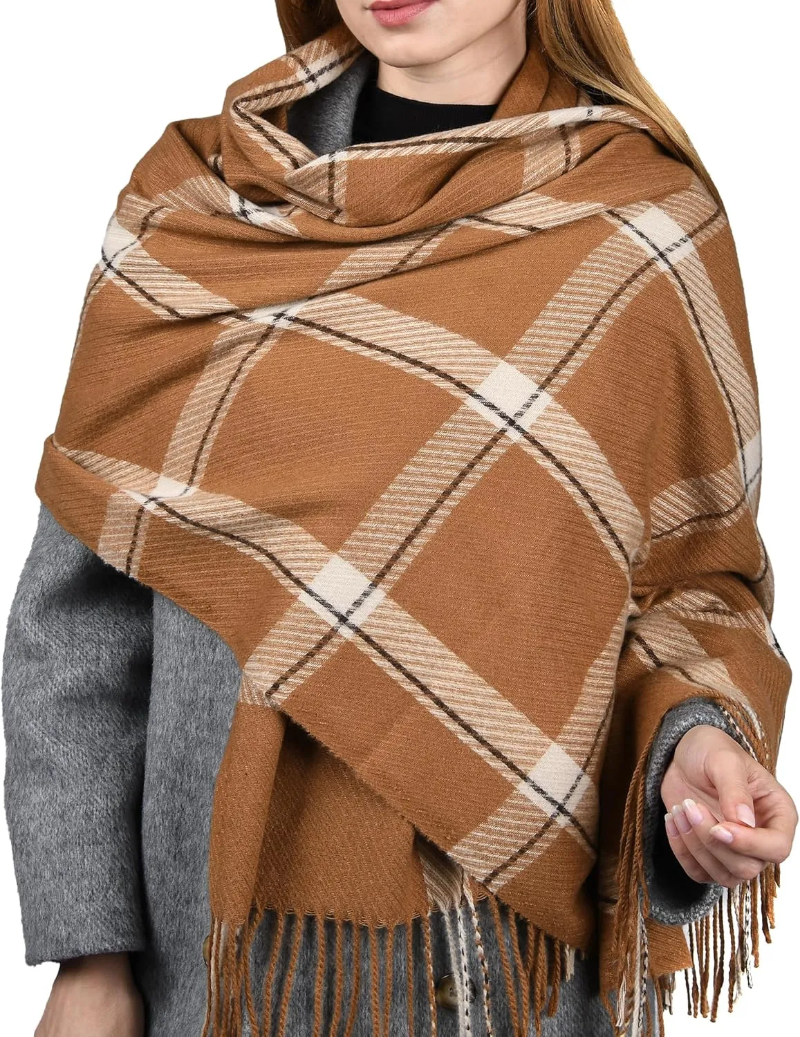 FURTALK Winter Scarf for Women Shawl Cashmere Feel Tassel Plaid Large Oversized Scarves Wraps