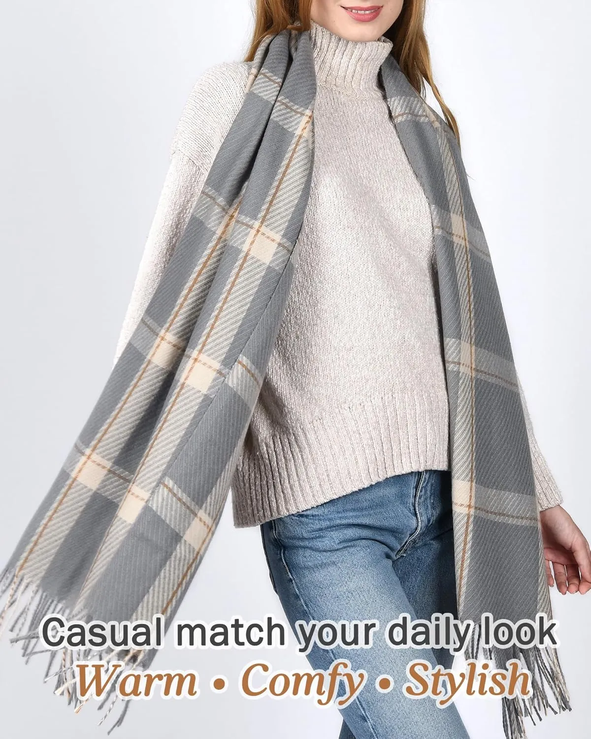 FURTALK Winter Scarf for Women Shawl Cashmere Feel Tassel Plaid Large Oversized Scarves Wraps