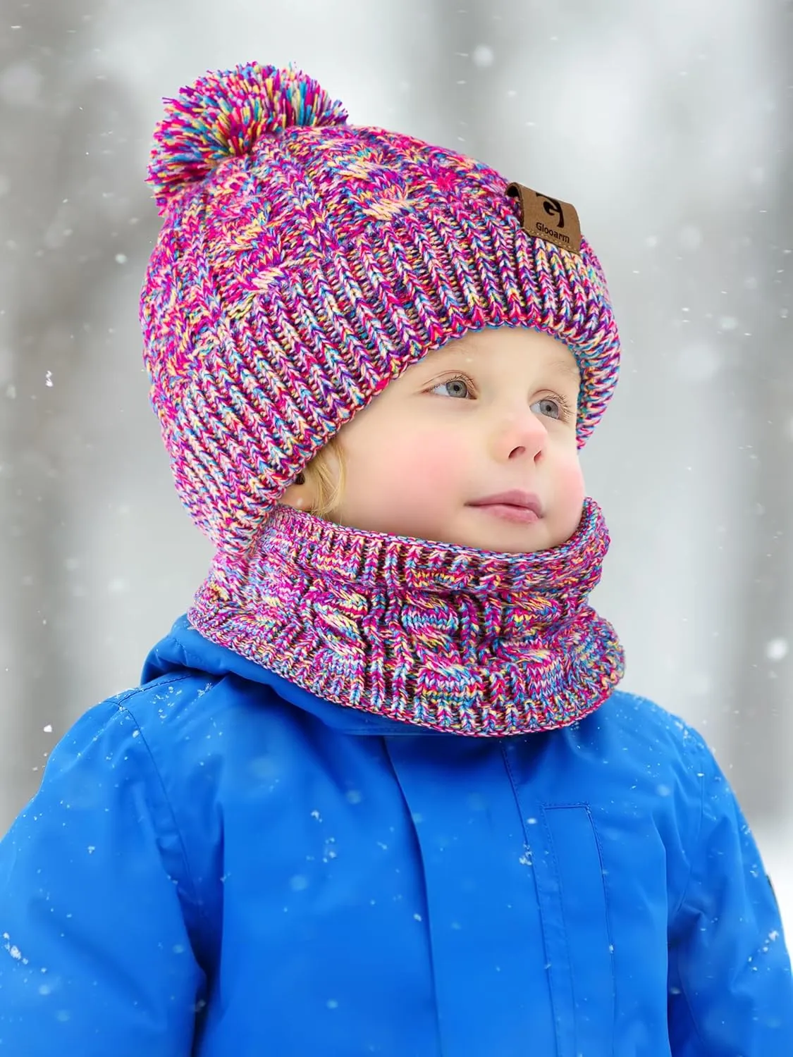 Glooarm Kids Winter Hat Gloves Scarf Set, Girls Toddler Winter Beanie Hat with Pom Knit Neck Warmer Gloves Fleece Lined Set