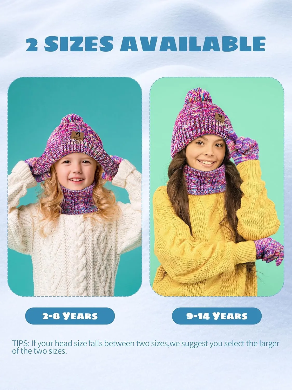 Glooarm Kids Winter Hat Gloves Scarf Set, Girls Toddler Winter Beanie Hat with Pom Knit Neck Warmer Gloves Fleece Lined Set