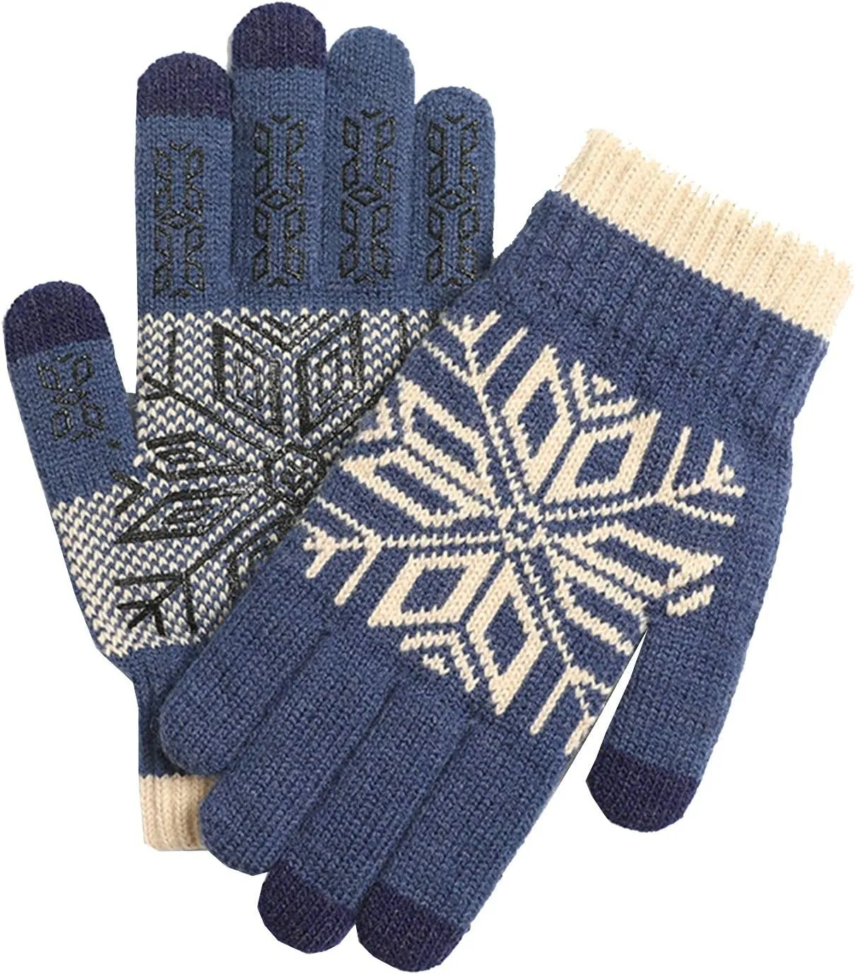 Gloves Winter Gloves, Touch Screen Non-Slip Silicone, Elastic Cuffs, Warm Soft Wool Lining, Knitted Elastic Material (Color : Blue, Size : L)