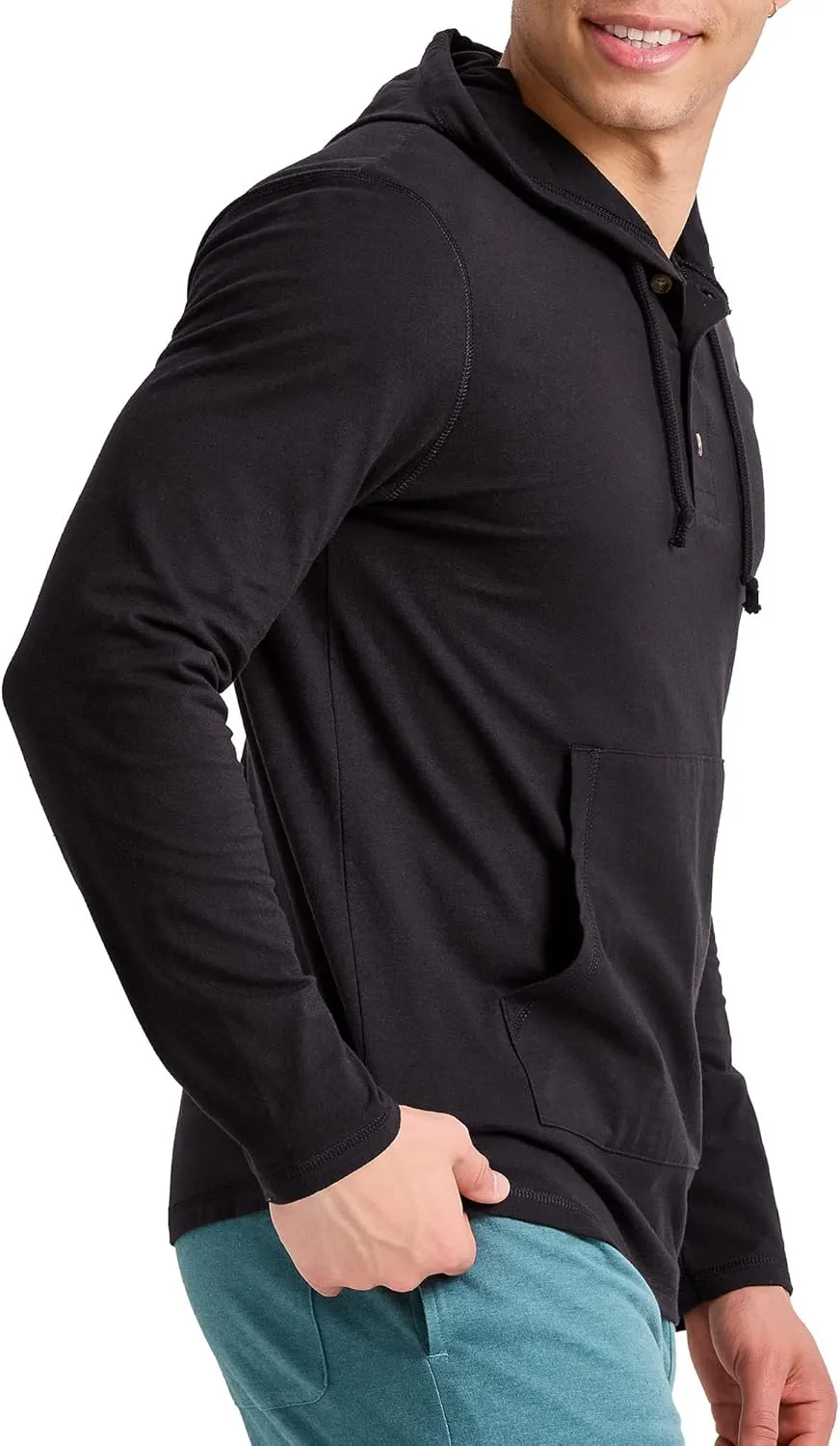 Hanes Men's Originals Tri-Blend Jersey Hoodie, T-Shirt Hoodie with Henley Collar