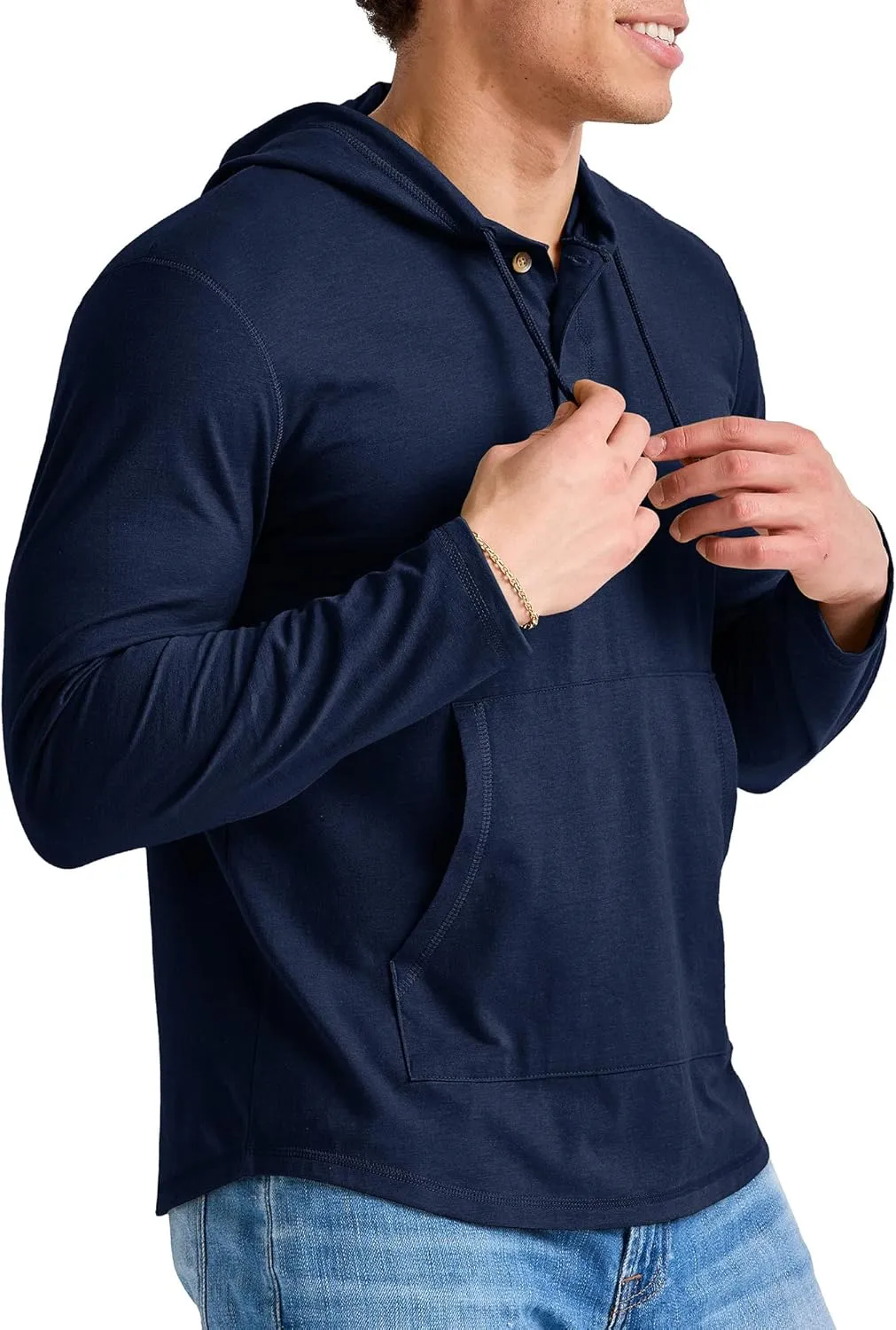 Hanes Men's Originals Tri-Blend Jersey Hoodie, T-Shirt Hoodie with Henley Collar