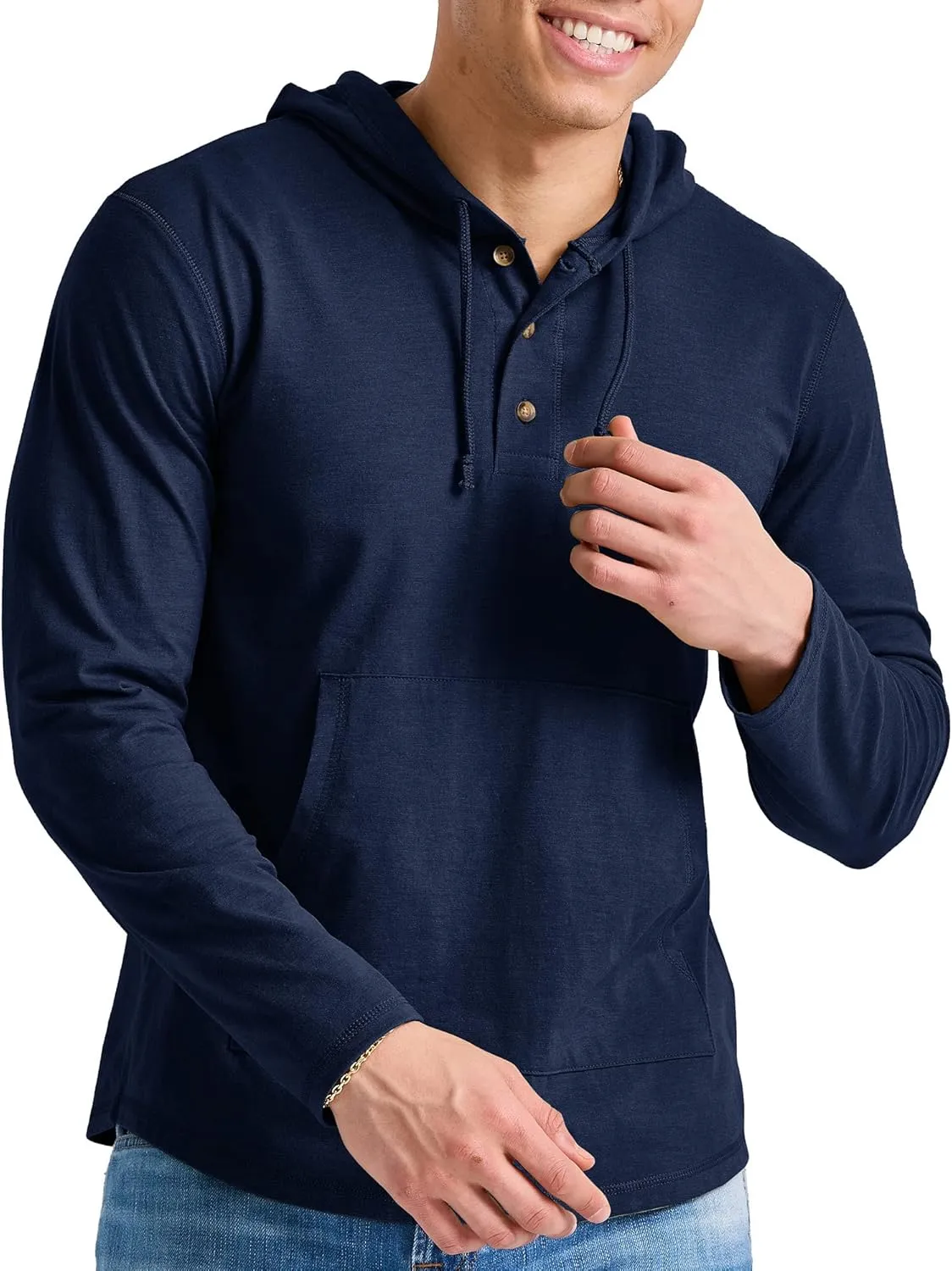 Hanes Men's Originals Tri-Blend Jersey Hoodie, T-Shirt Hoodie with Henley Collar