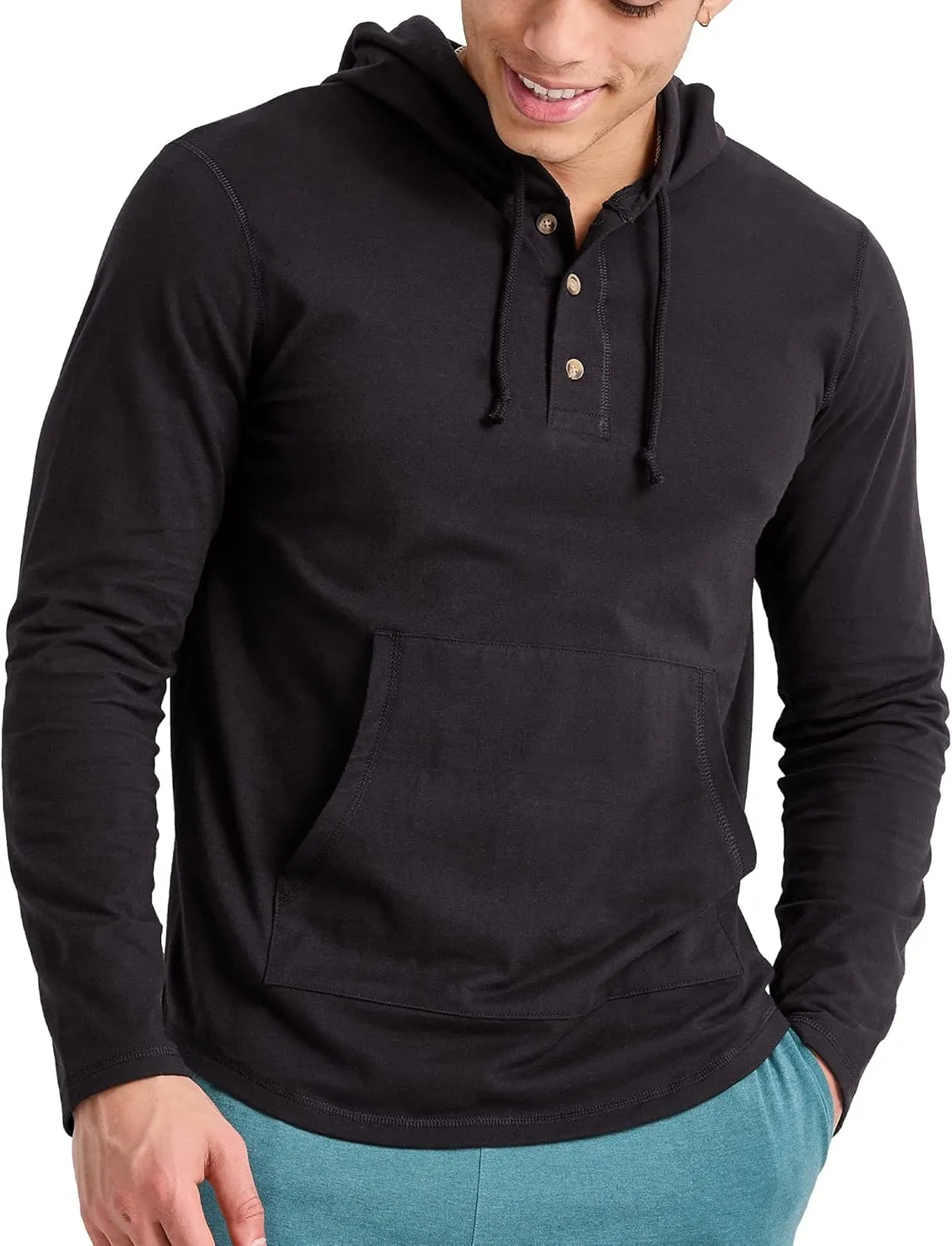 Hanes Men's Originals Tri-Blend Jersey Hoodie, T-Shirt Hoodie with Henley Collar