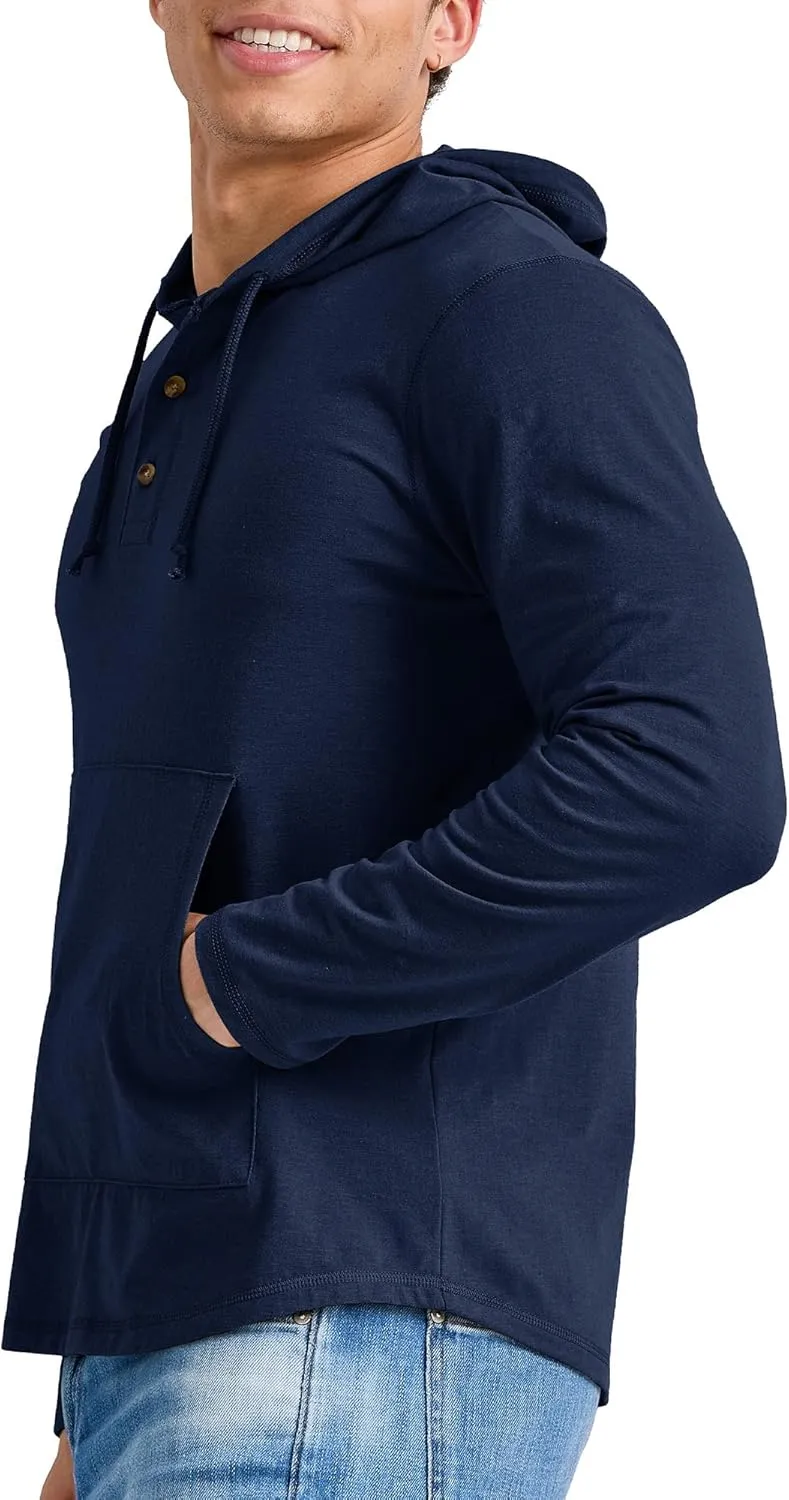 Hanes Men's Originals Tri-Blend Jersey Hoodie, T-Shirt Hoodie with Henley Collar