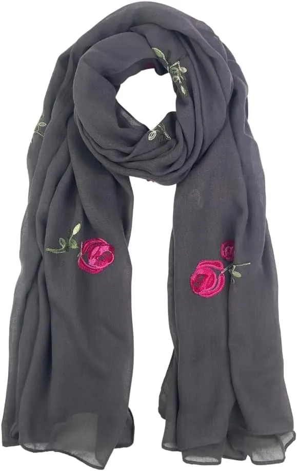 Humble Hilo Embroidered Floral Scarves Elegant Lightweight Colorful Shawl Wrap Scarf for Women