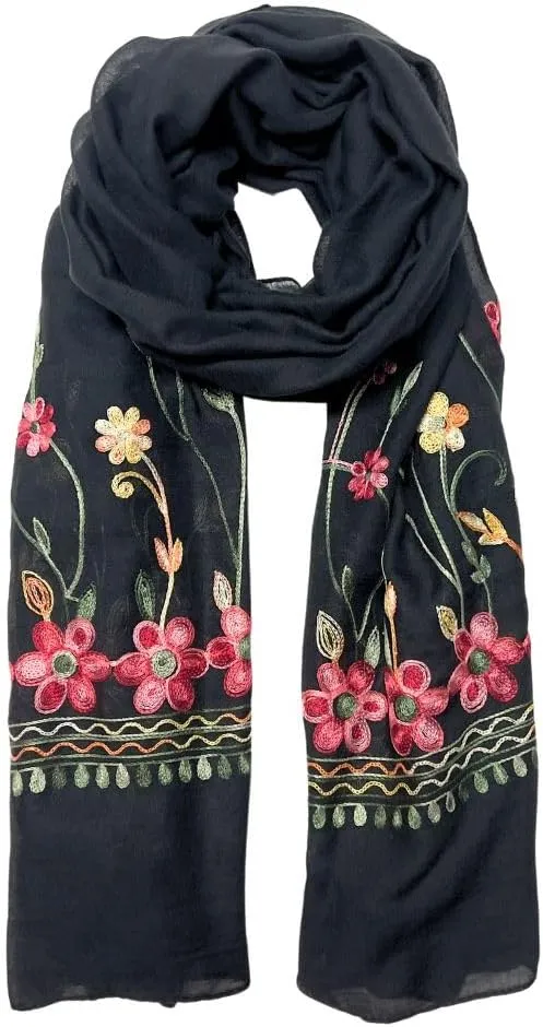 Humble Hilo Embroidered Floral Scarves Elegant Lightweight Colorful Shawl Wrap Scarf for Women