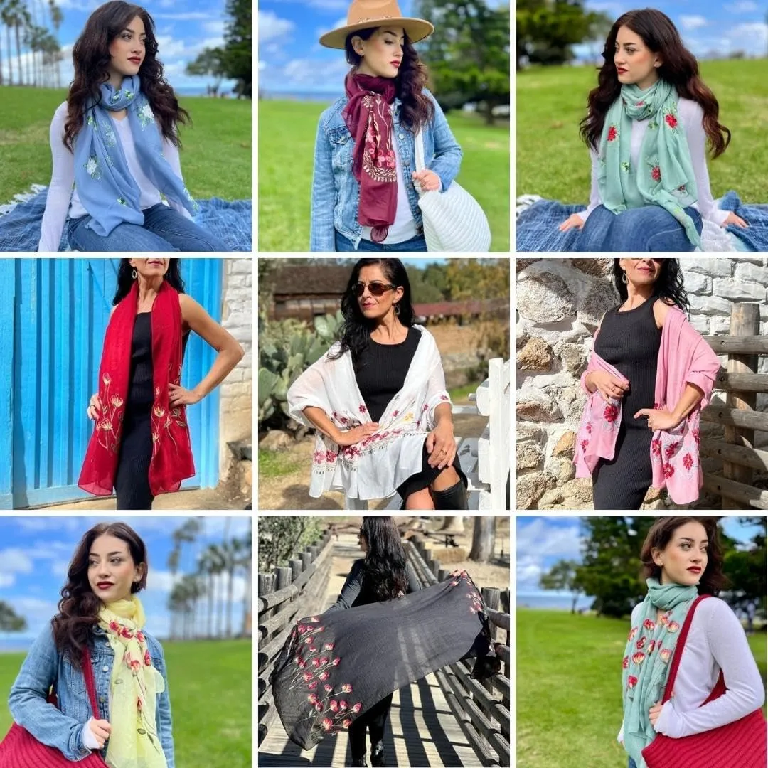 Humble Hilo Embroidered Floral Scarves Elegant Lightweight Colorful Shawl Wrap Scarf for Women
