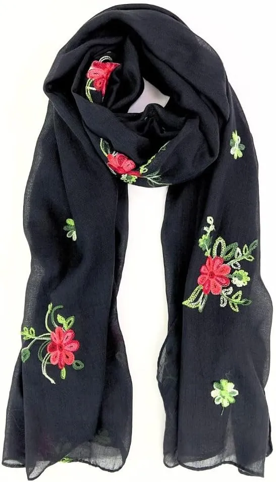 Humble Hilo Embroidered Floral Scarves Elegant Lightweight Colorful Shawl Wrap Scarf for Women