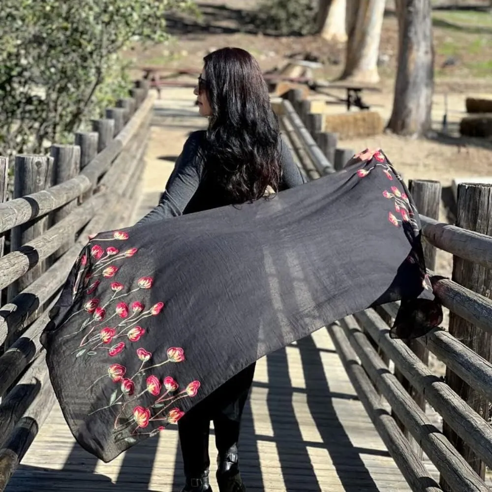 Humble Hilo Embroidered Floral Scarves Elegant Lightweight Colorful Shawl Wrap Scarf for Women