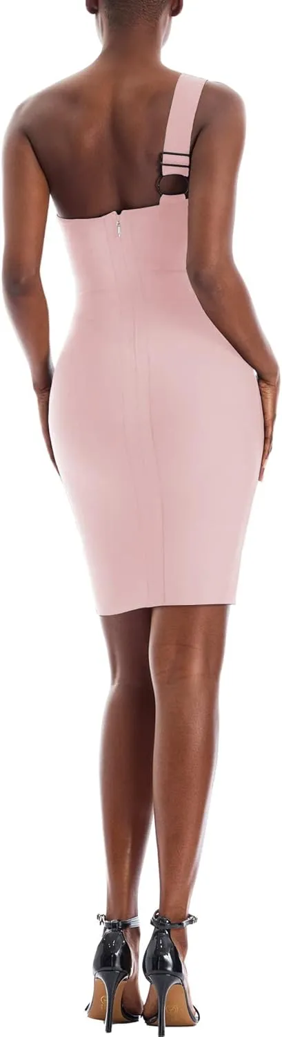 Hybrid & Company Womens Stylish One Shoulder Knotted Bodycon Straps Dress