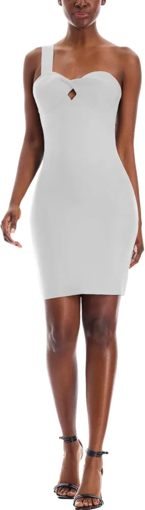 Hybrid & Company Womens Stylish One Shoulder Knotted Bodycon Straps Dress
