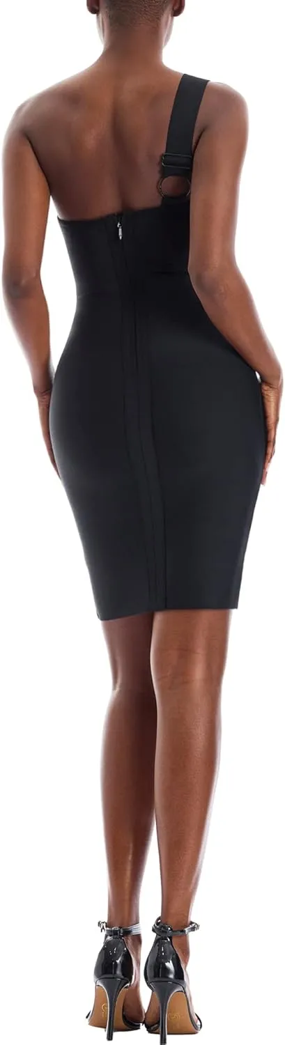 Hybrid & Company Womens Stylish One Shoulder Knotted Bodycon Straps Dress