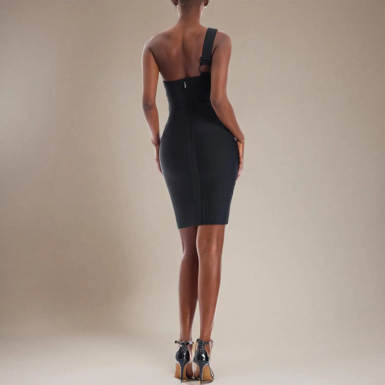 Hybrid & Company Womens Stylish One Shoulder Knotted Bodycon Straps Dress